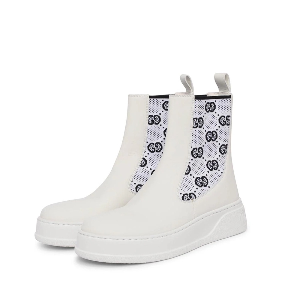 🆕 Gucci Dali Soft Calfskin Technical Jersey Knit GG Monogram Ankle Boots - Picture 1 of 8